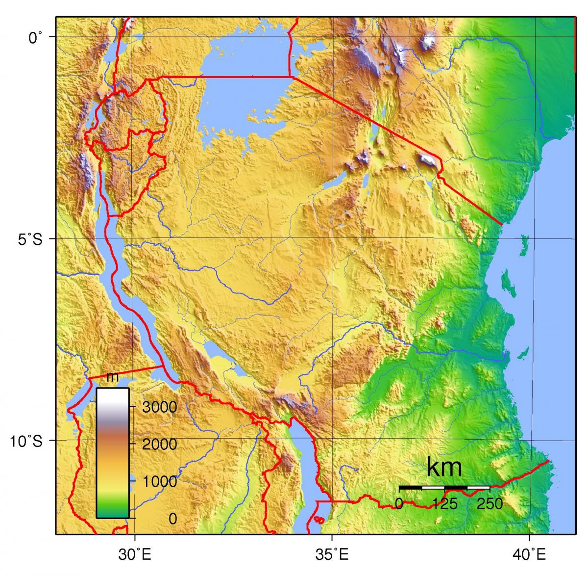 tanzānija topogrāfisko karšu