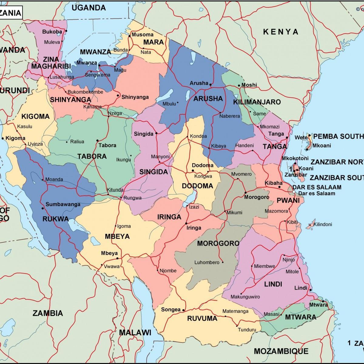 Karte tanzānija politisko