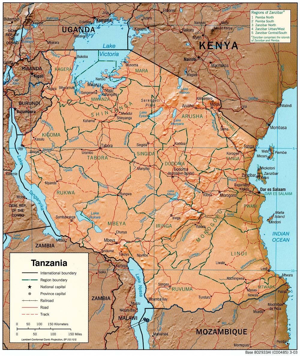 karte tanzānija, parādot vēsturisko objektu
