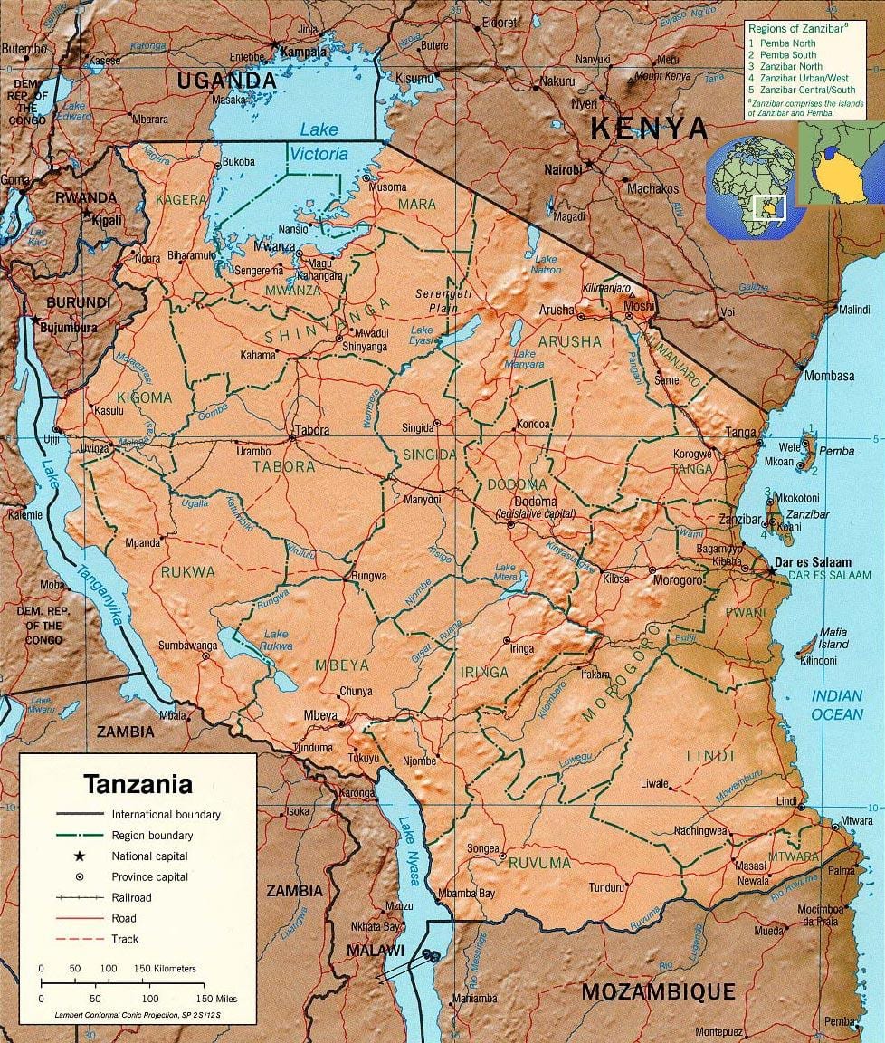 tanzānija ģeogrāfiskās kartes