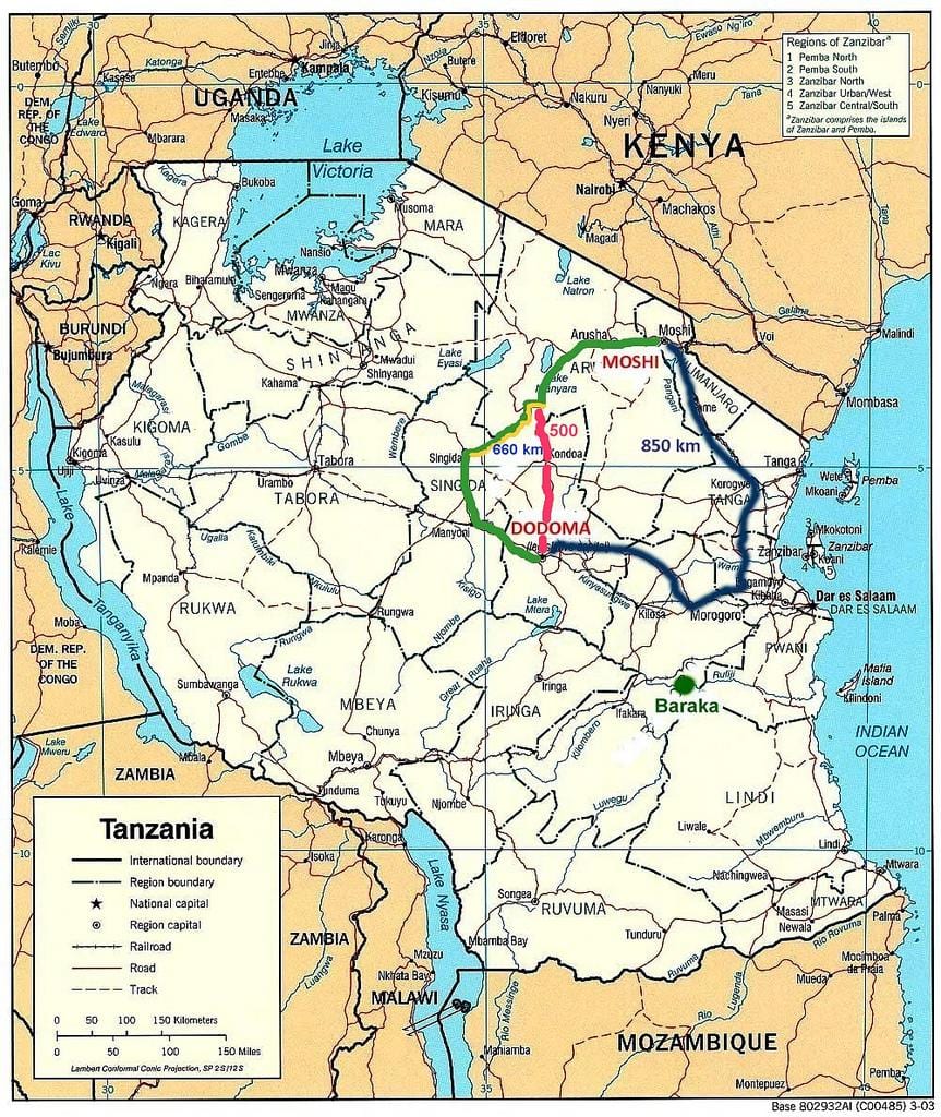 tanzānija ceļu tīkla karte