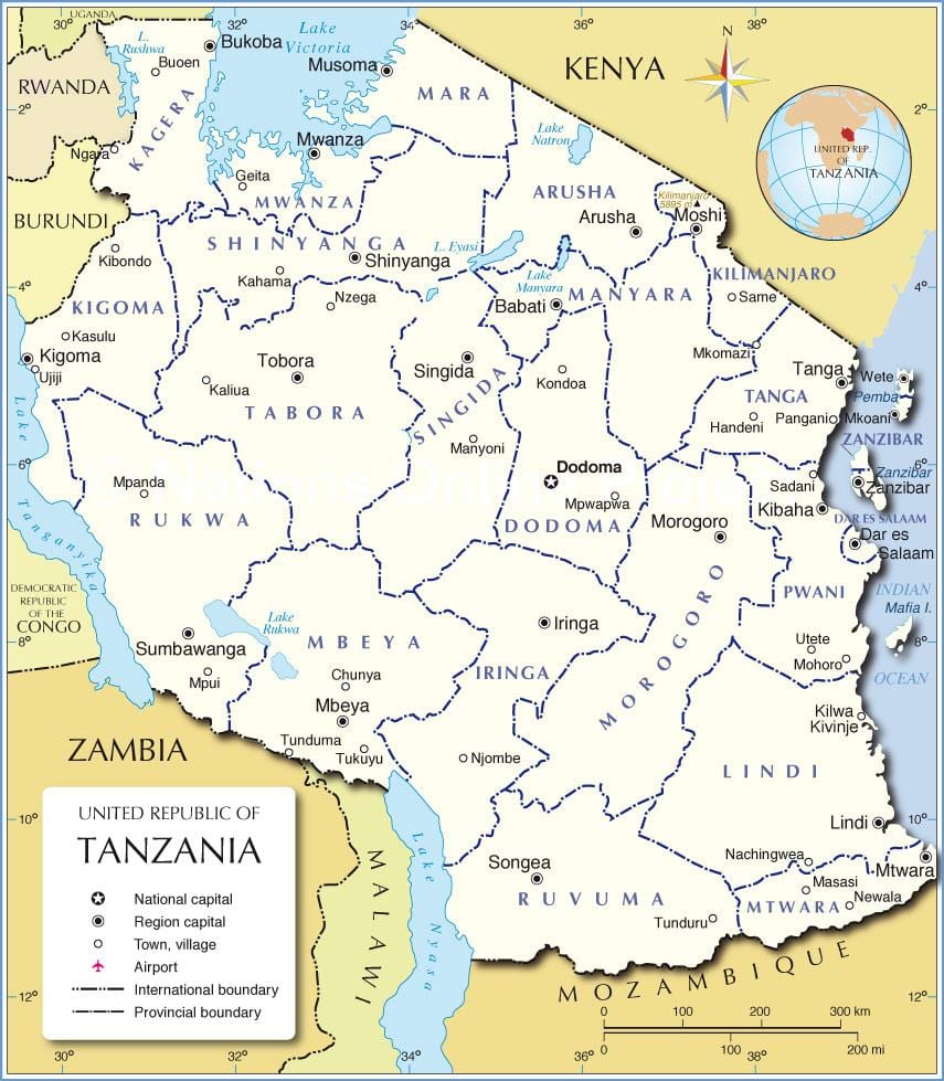 Karte tanzānija ar rajona