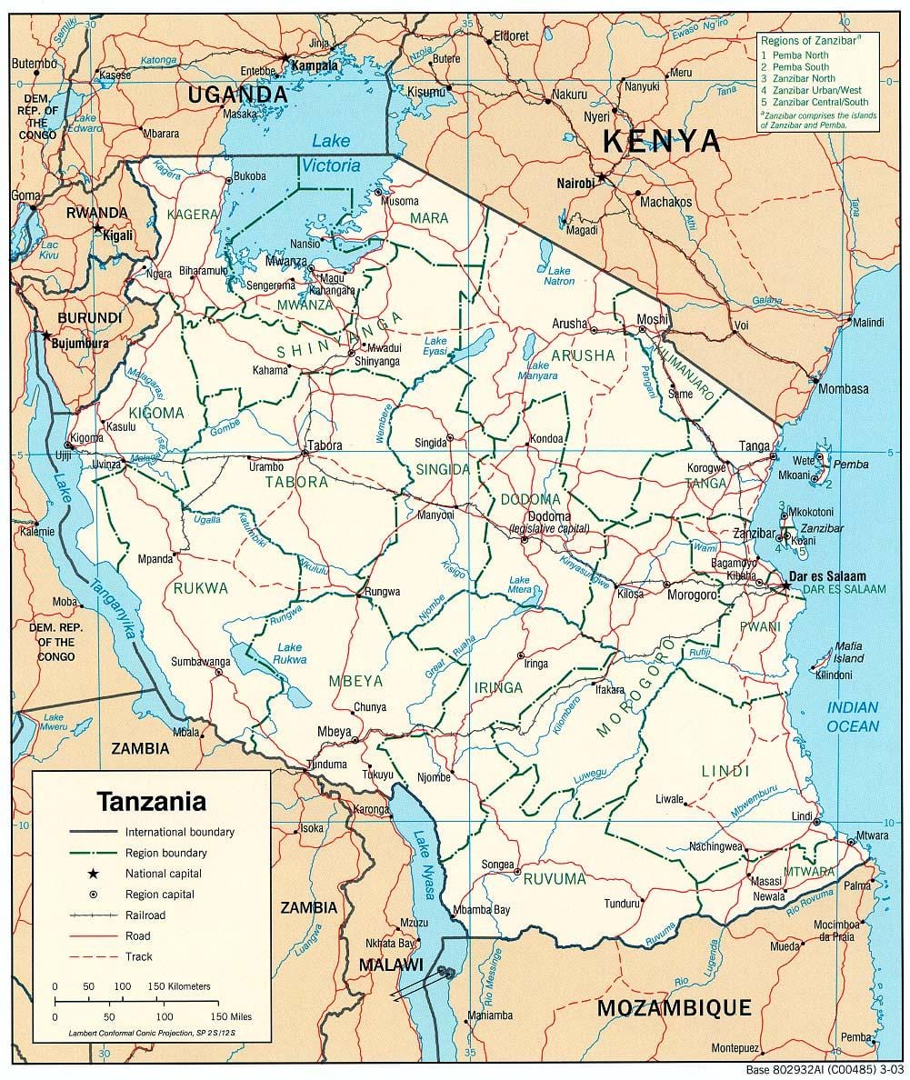 kartē ar pilsētām, tanzānija