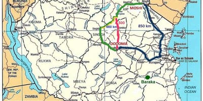 Tanzānija ceļu tīkla karte