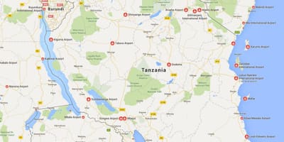 Karte tanzānija lidostas 