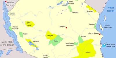 Kartes tanzānijas nacionālo parku un spēle rezerves