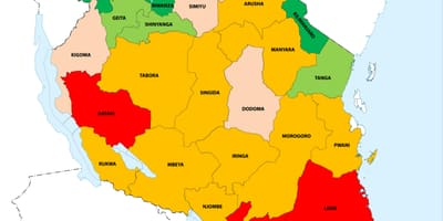 Tanzānijas iedzīvotāju blīvums karte